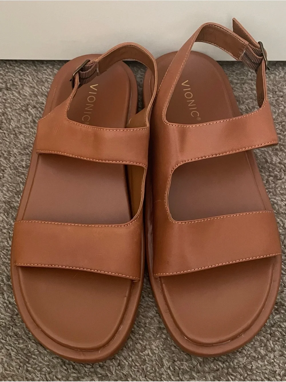 Vionic Madera Brown Leather Double-Strap Slingback Sandals - Picture 1 of 9